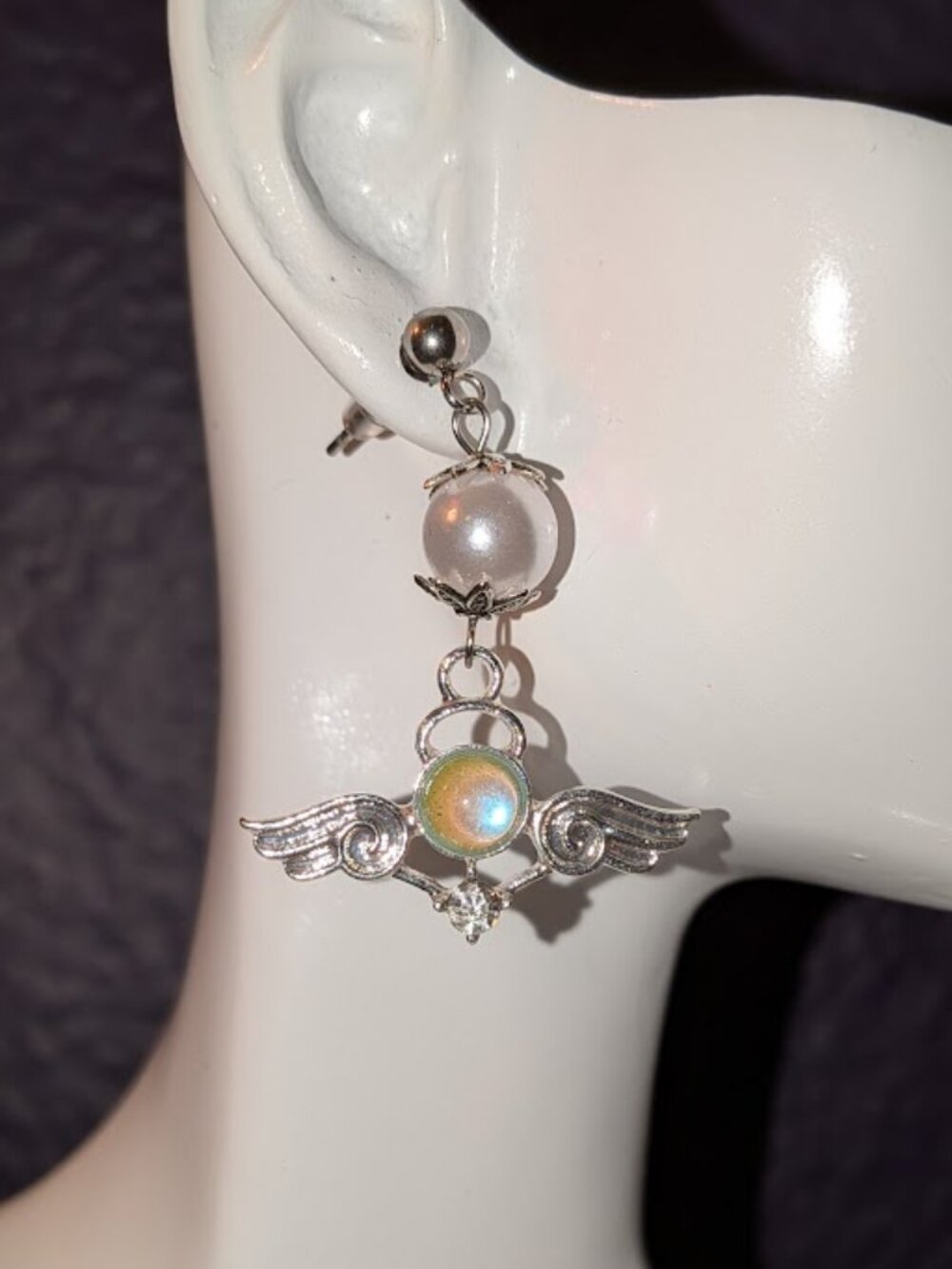 "Radiant Wings" Earrings with White Faux Pearl Accents
